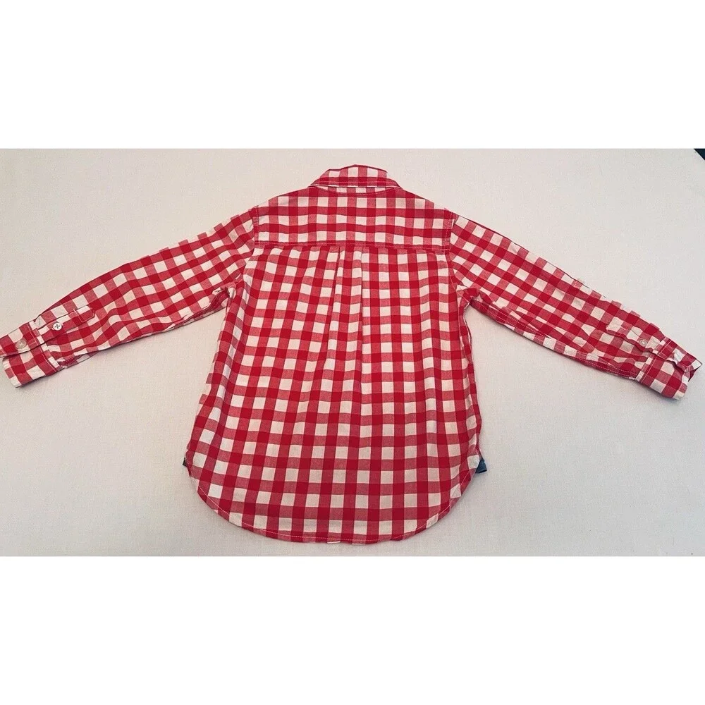 Gap Toddler Boys 4T Red White Gingham Button Down Shirt Roll Tab Sleeves Cotton